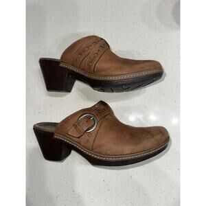 Clarks Bendables Women’s Leather Mules Slip on Comfort adjustable Buckle Size 8M